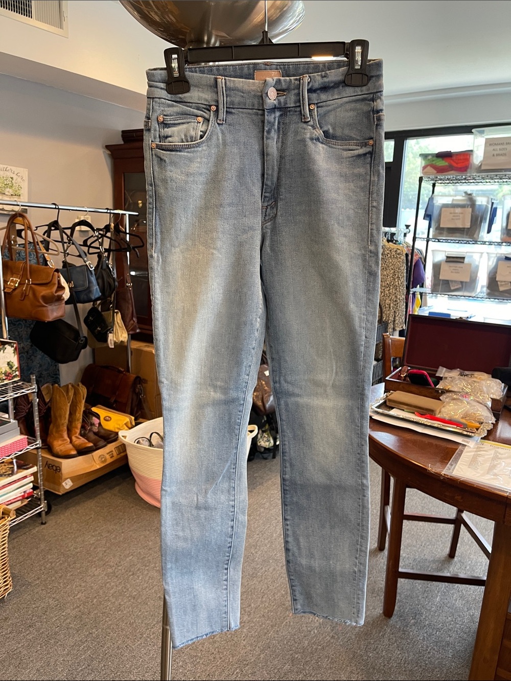 MOTHER High Waisted Looker Ankle Fray Jeans Size 26 Light Wash